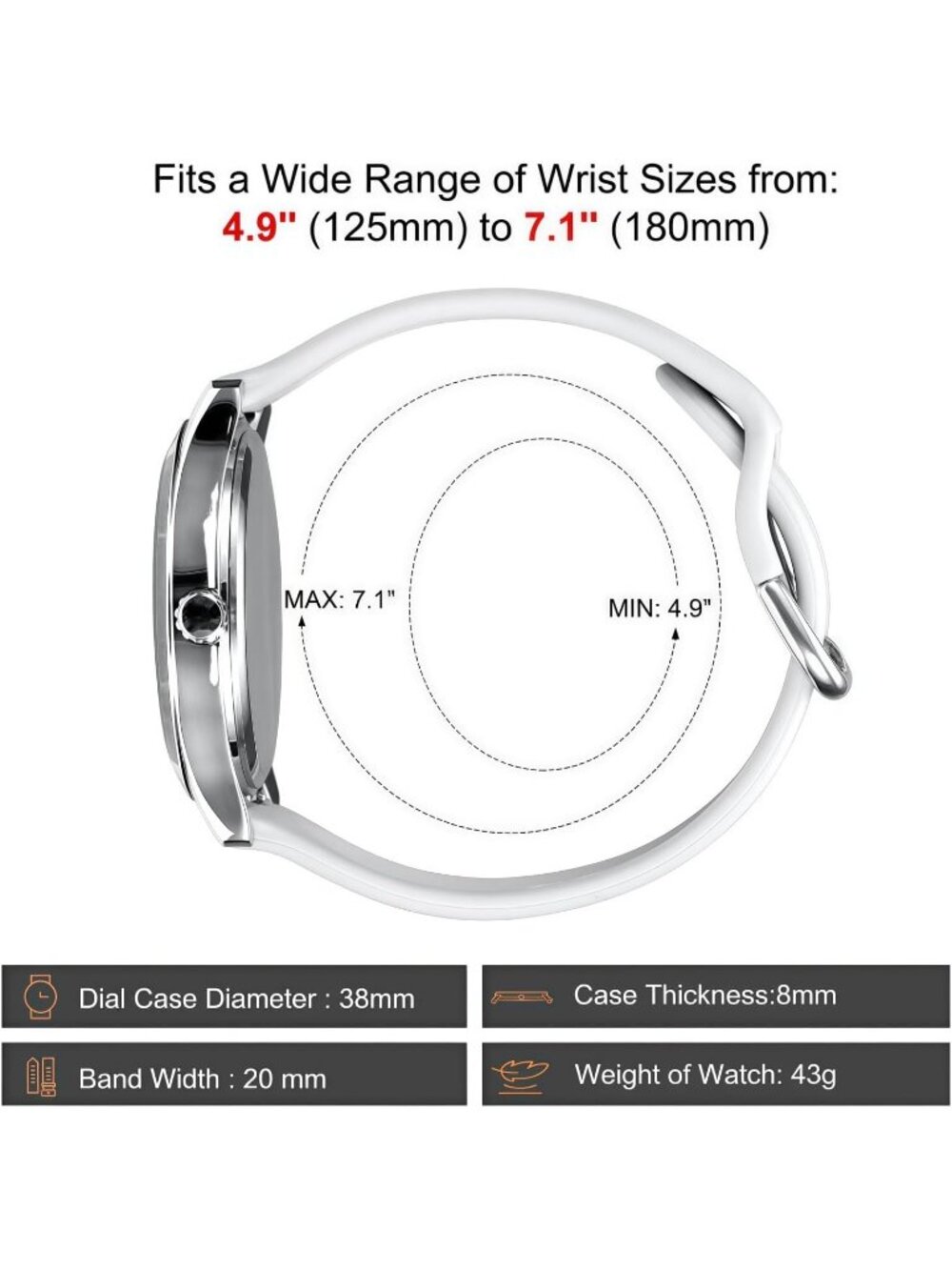 Women's Silver White Red Easy to Read Military Time Waterproof Luminous Watch - Picture 4 of 6